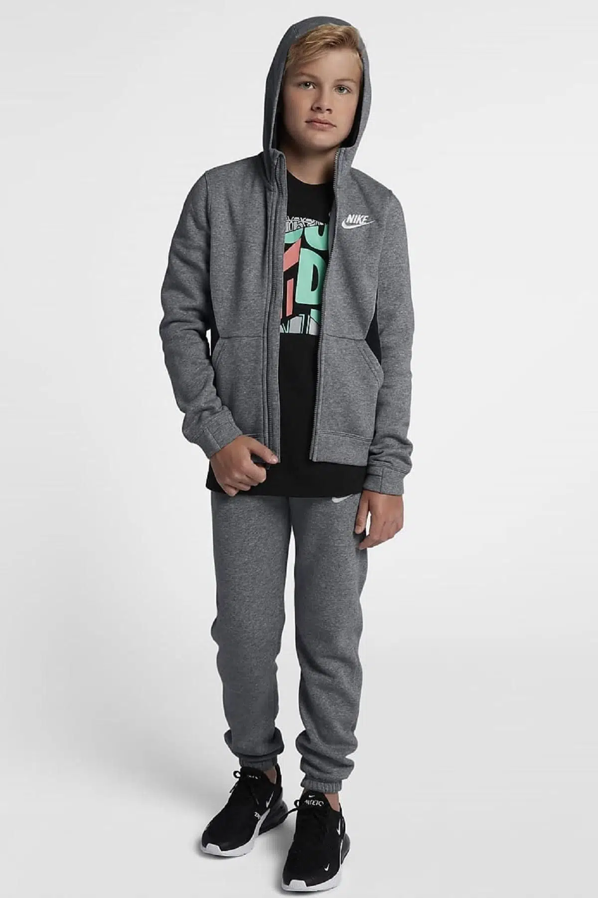 Nike Sportswear Full Track Suit Unisex Şardonlu Kalın Çocuk Eşofman Takımı Gri