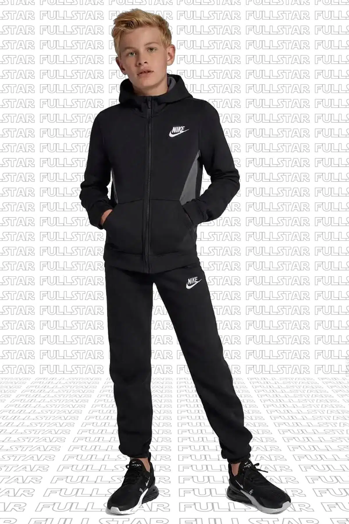 Nike Sportswear Full Track Suit Unisex Şardonlu Kalın Çocuk Eşofman Takımı Siyah