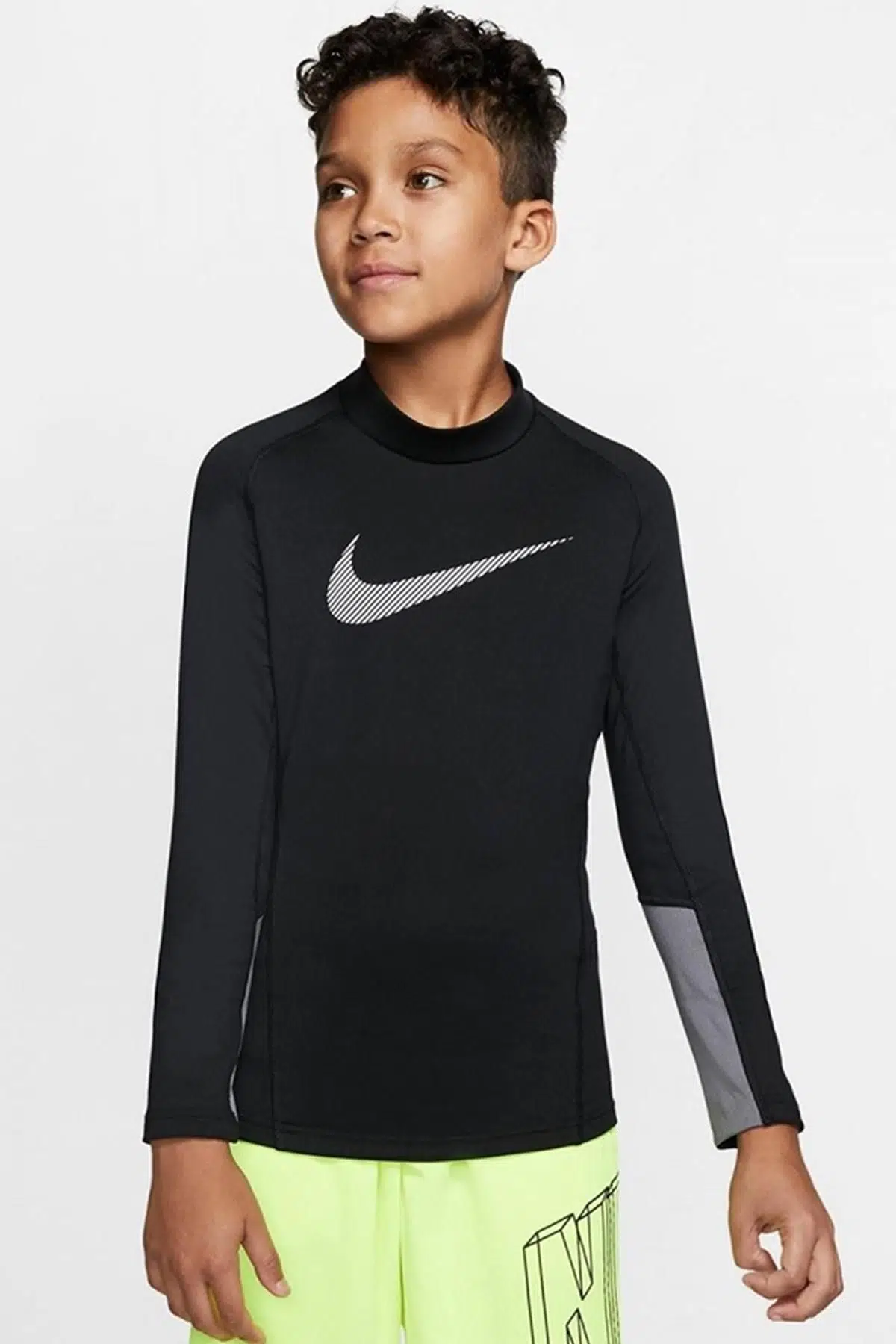 Nike Pro Warm Mock Boys Erkek Çocuk Antreman Sweatshirt Siyah