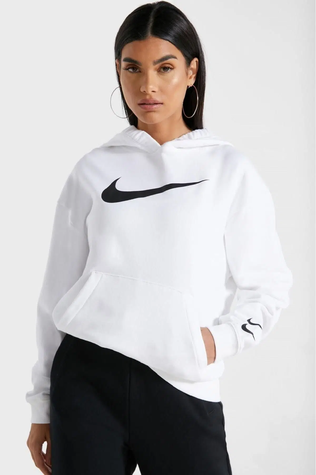 Nike Sportswear Loose Fit Fleece White Bol Kesim Beyaz Swoosh Sweatshirt