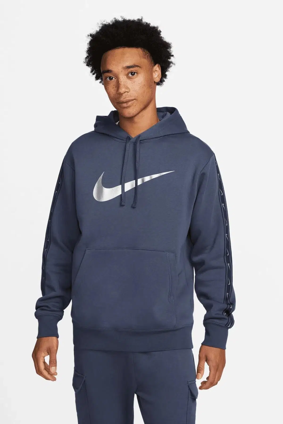 Nike Sportswear Repeat Fleece Hoodie Erkek Kapüşonlu Sweatshirt Mavi