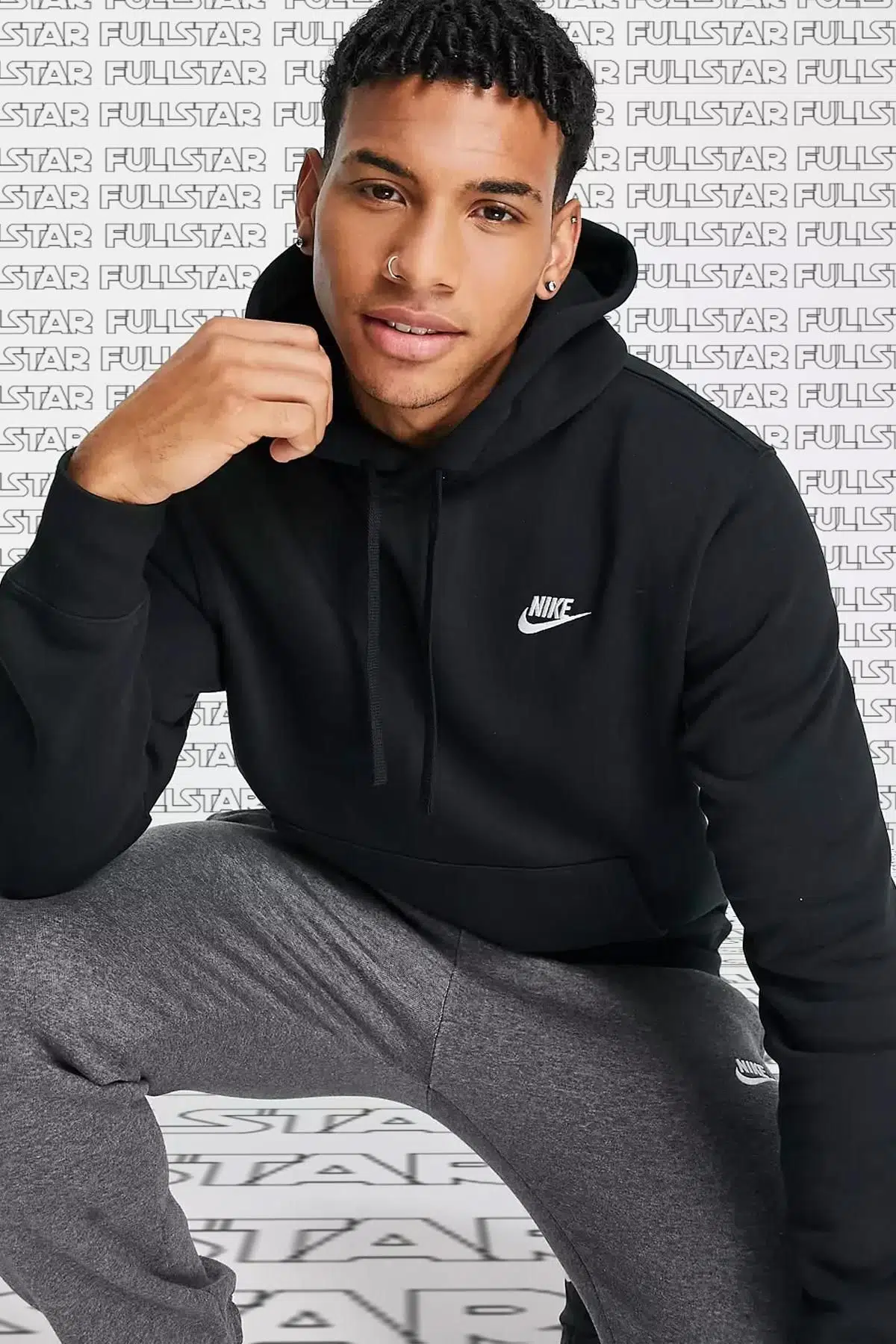 Nike Sportswear Hoodie Fleece Şardonlu Kapüşonlu Bol Kesim Sweatshirt Siyah