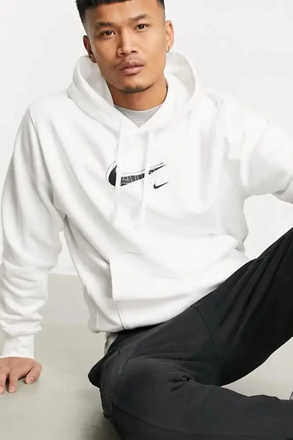 Nike Air Print Sportswear Erkek Kapüşonlu Sweatshirt Beyaz