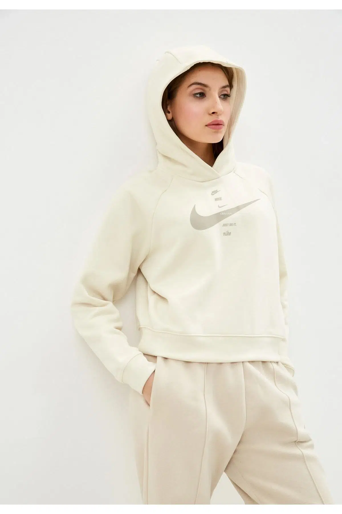 Nike Sportswear Crop Hoodie Beige Kapüşonlu Bej Sweatshirt