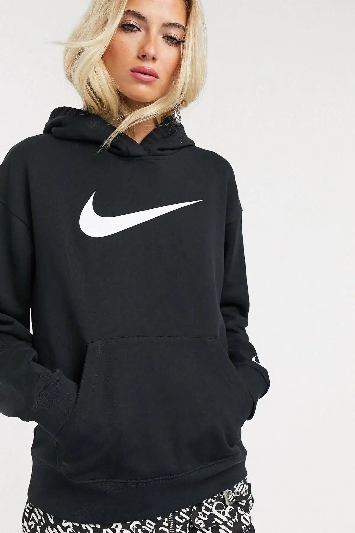 Nike Sportswear Loose Fit Fleece Black Bol Kesim Siyah Swoosh Sweatshirt