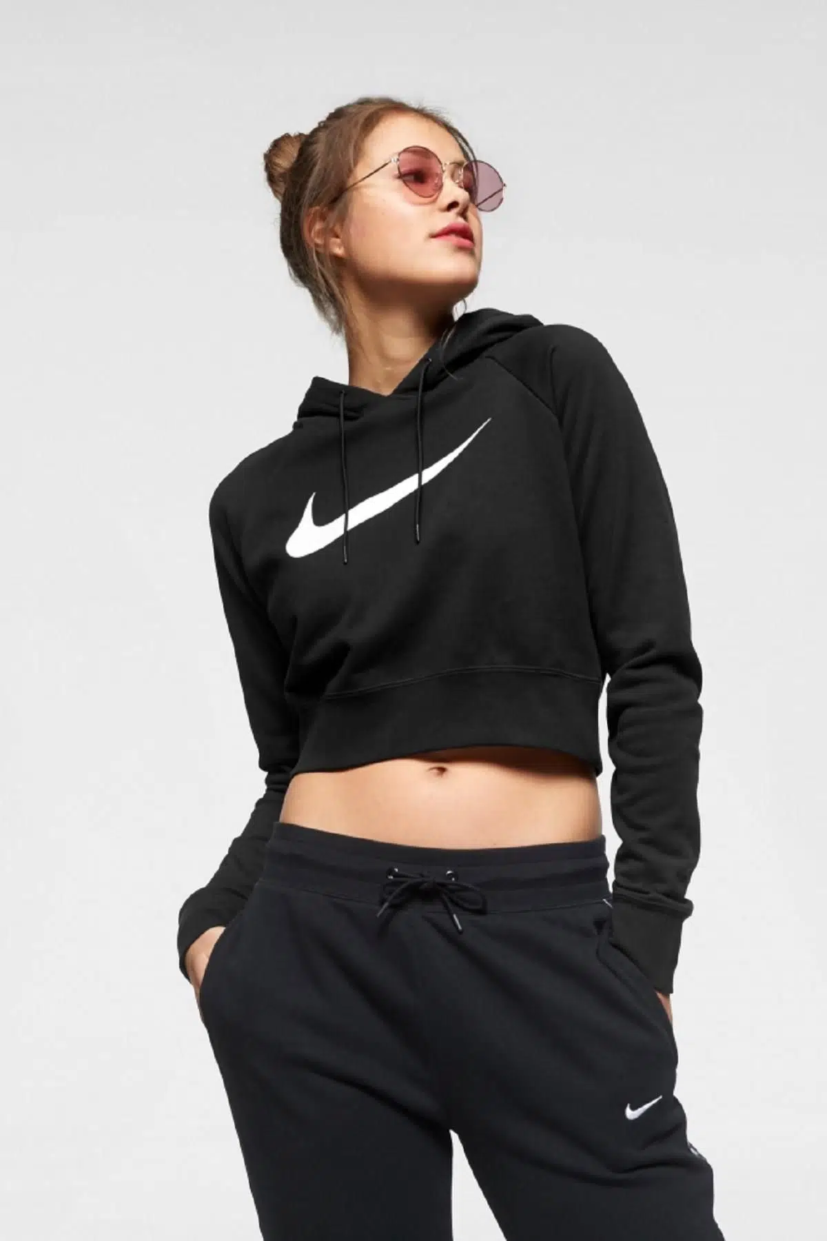Nike Sportswear Swoosh Cropped French Terry Hoodie SS19 Kapüşonlu Kadın Sweatshirt - Siyah