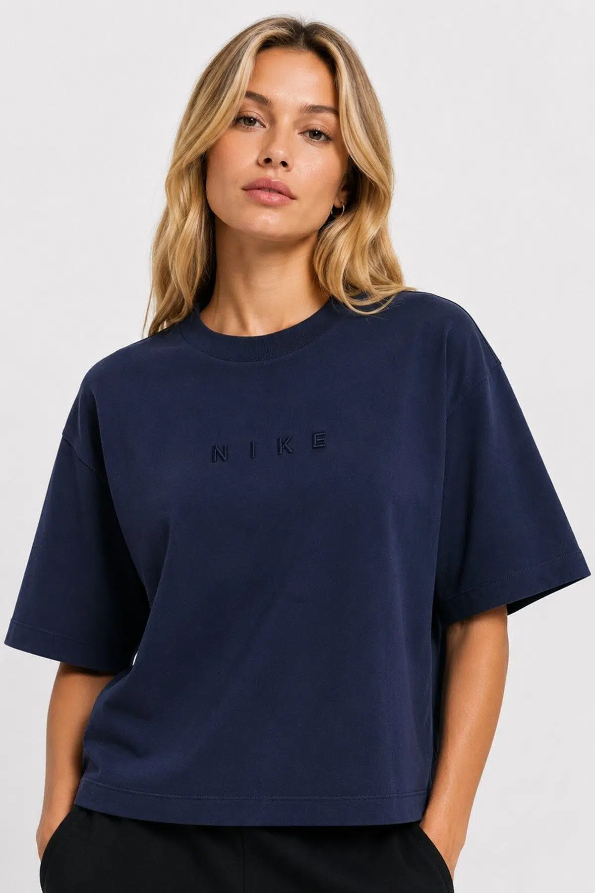 Nike Sportswear Luxe SS Oversized Womens Tee Boxy Bol Kesim Kadın Tişört Lacivert
