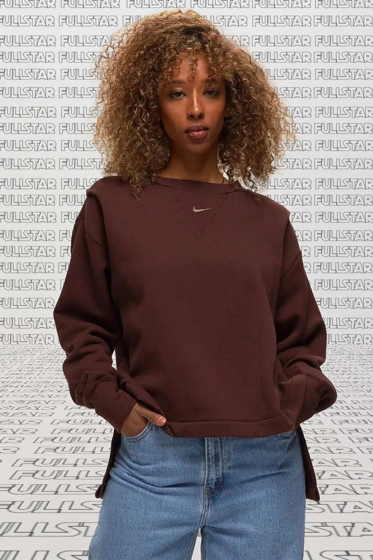Nike Sportswear Modern Fleece Oversized French Terry Crew Neck Sweatshirt Kadın Oversize Fransız Kumaş Sweatshir Kahverengi