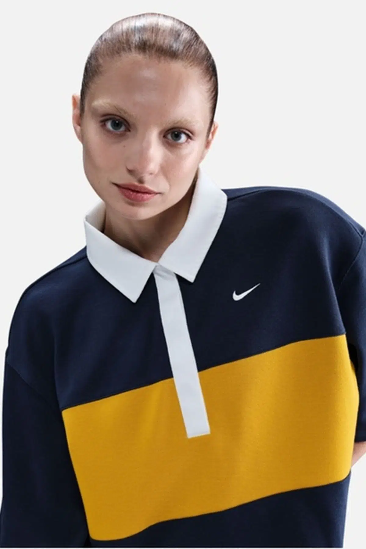 Nike Sportswear Oversize Street SS Womens polo Top Polo Yaka Bol Kesim Kadın Tişört Sarı-Lacivert