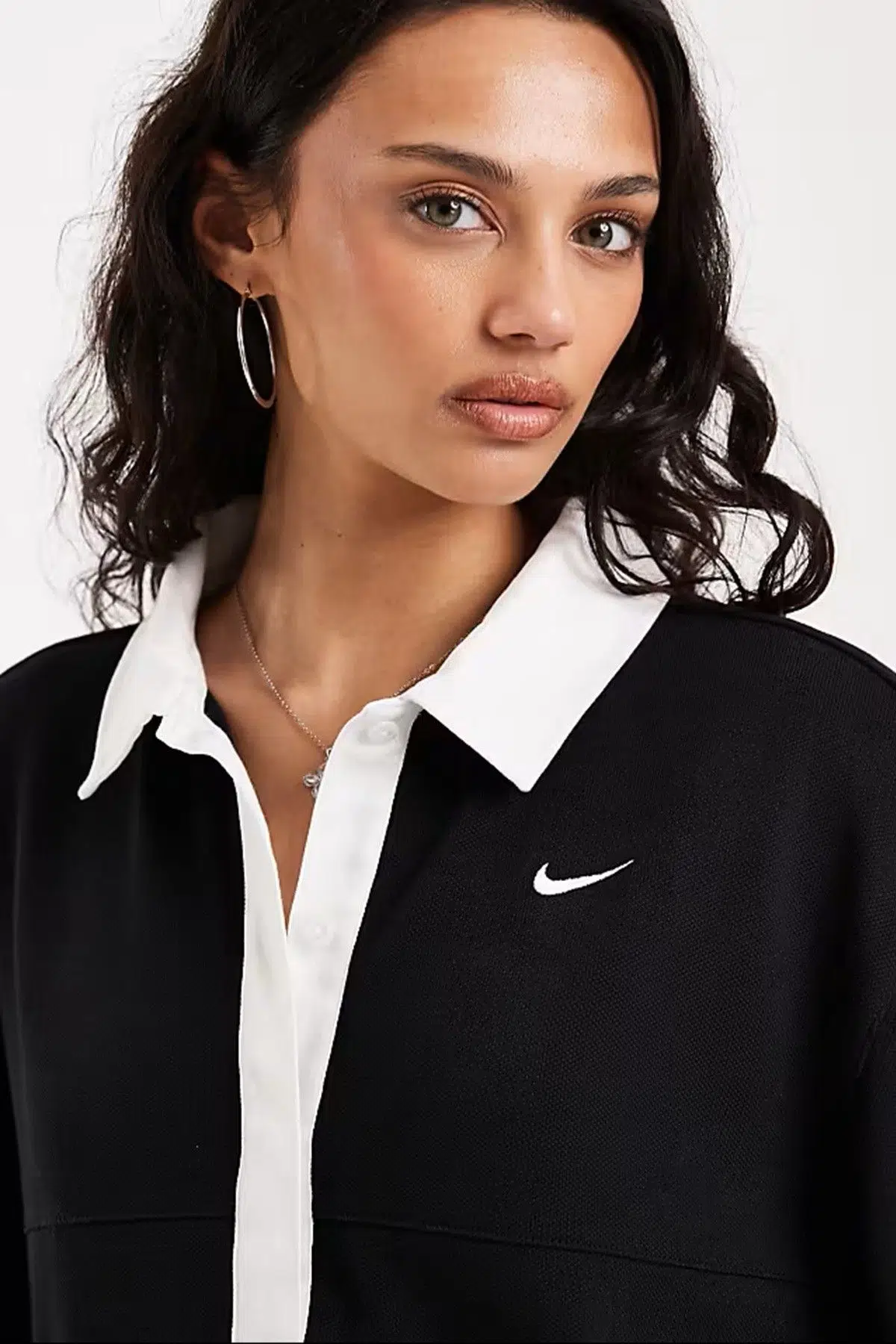 Nike Sportswear Oversize Street SS Womens polo Top Polo Yaka Bol Kesim Kadın Tişört Siyah