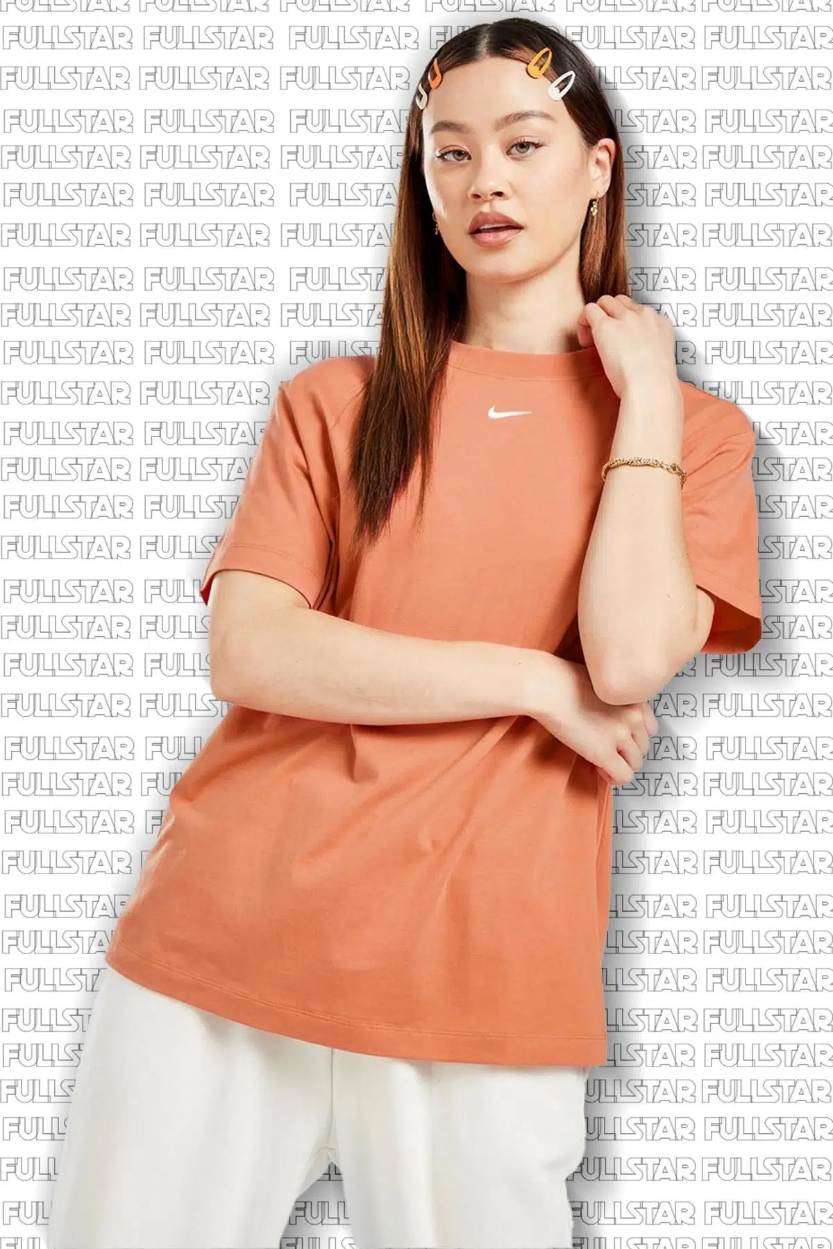 Nike Sportswear Oversized Tee Unisex Nakış Swooslu Bol Kesim Tişört Somon Turuncu