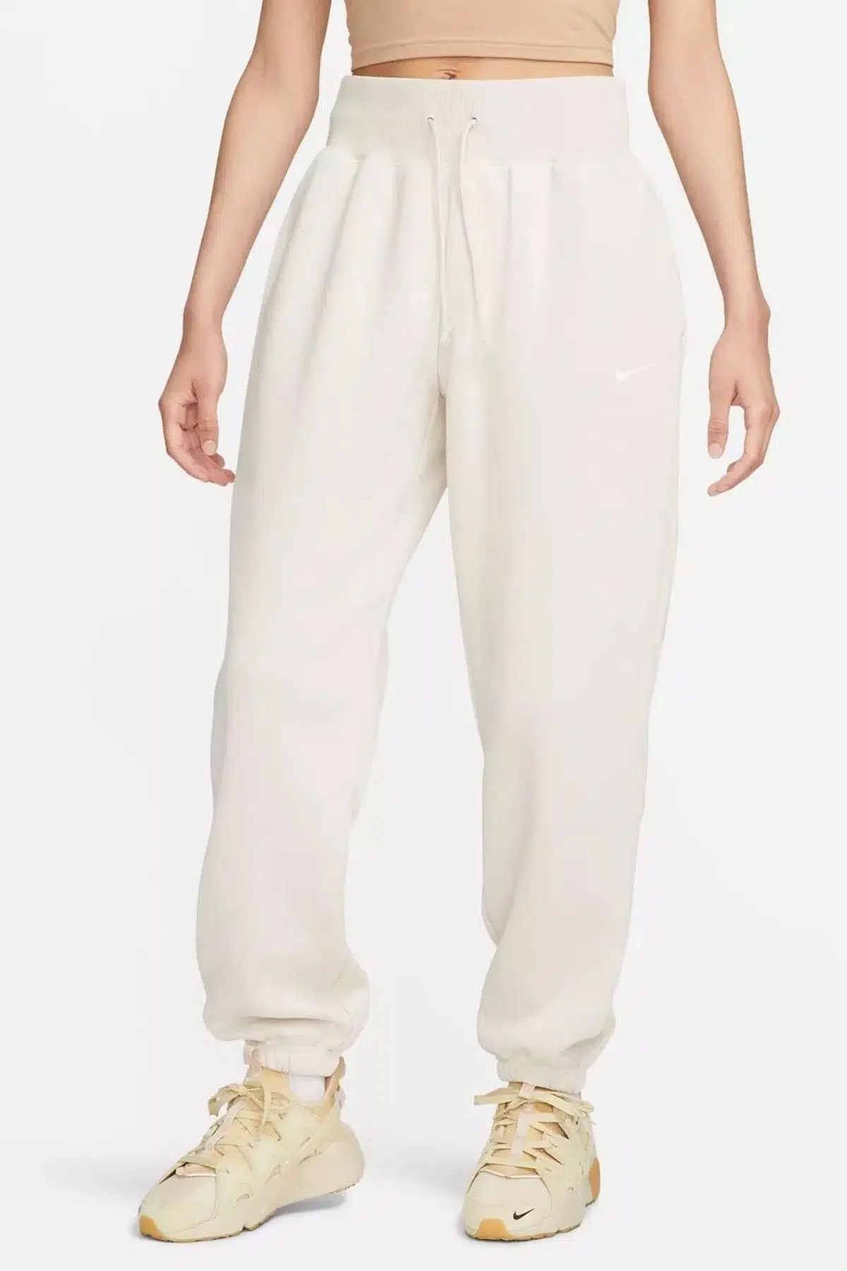 Nike Sportswear Phoenix Fleece High Rise Oversized Şardonlu Büyük Beden Yüksek Bel Kadın Eşofman Alt Krem