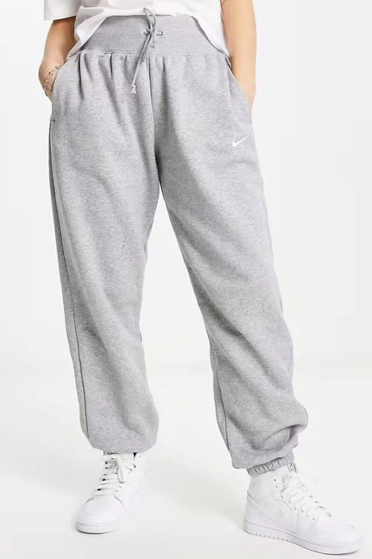 Nike Sportswear Phoenix Fleece High Rise Oversized Şardonlu Büyük Beden Yüksek Bel Kadın Eşofman Altı Açık Gri