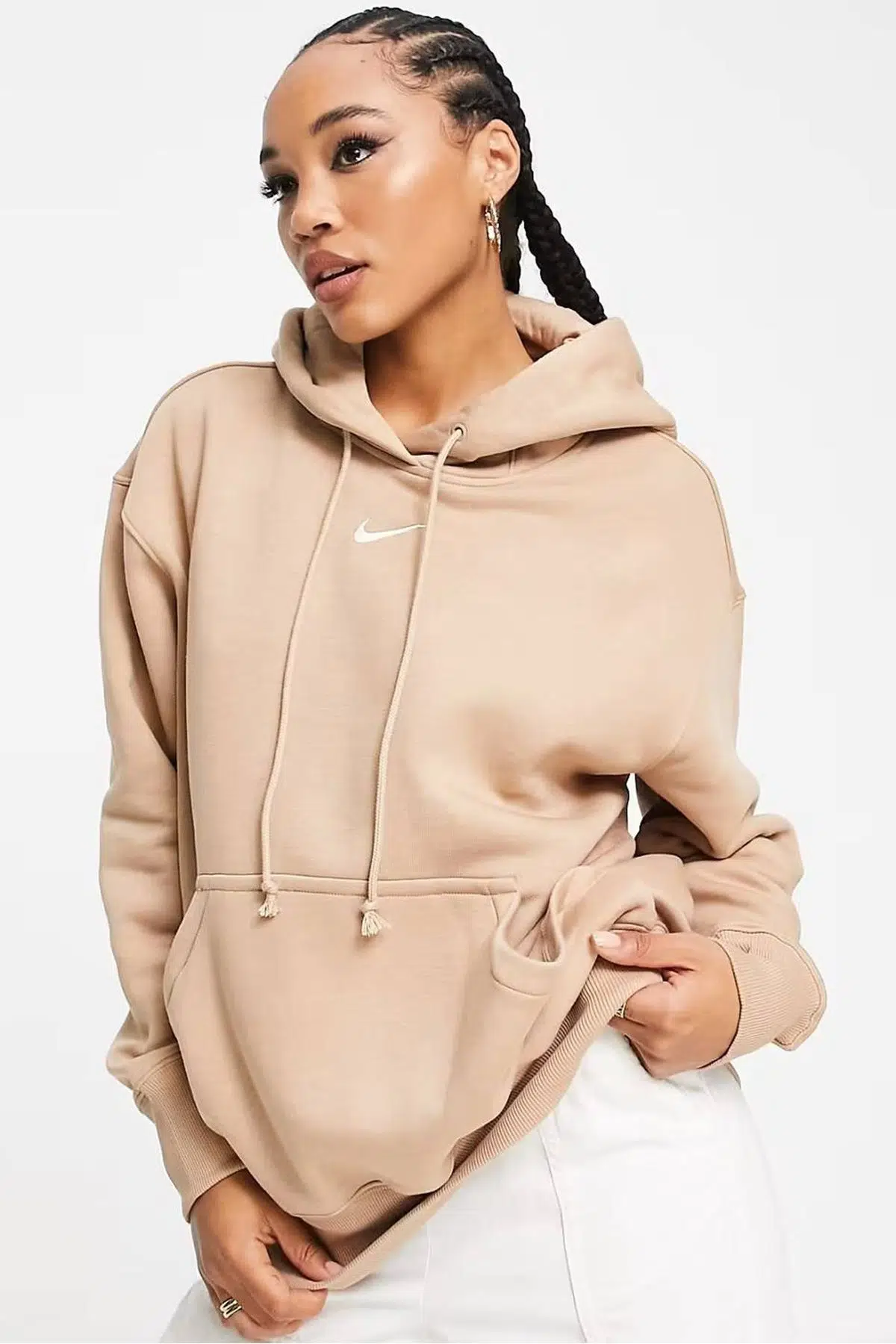 Nike Sportswear Phoenix Fleece Oversize Pullover Hoodie Kadın Kapüşonlu Bol Kesim Sweatshirt Bej