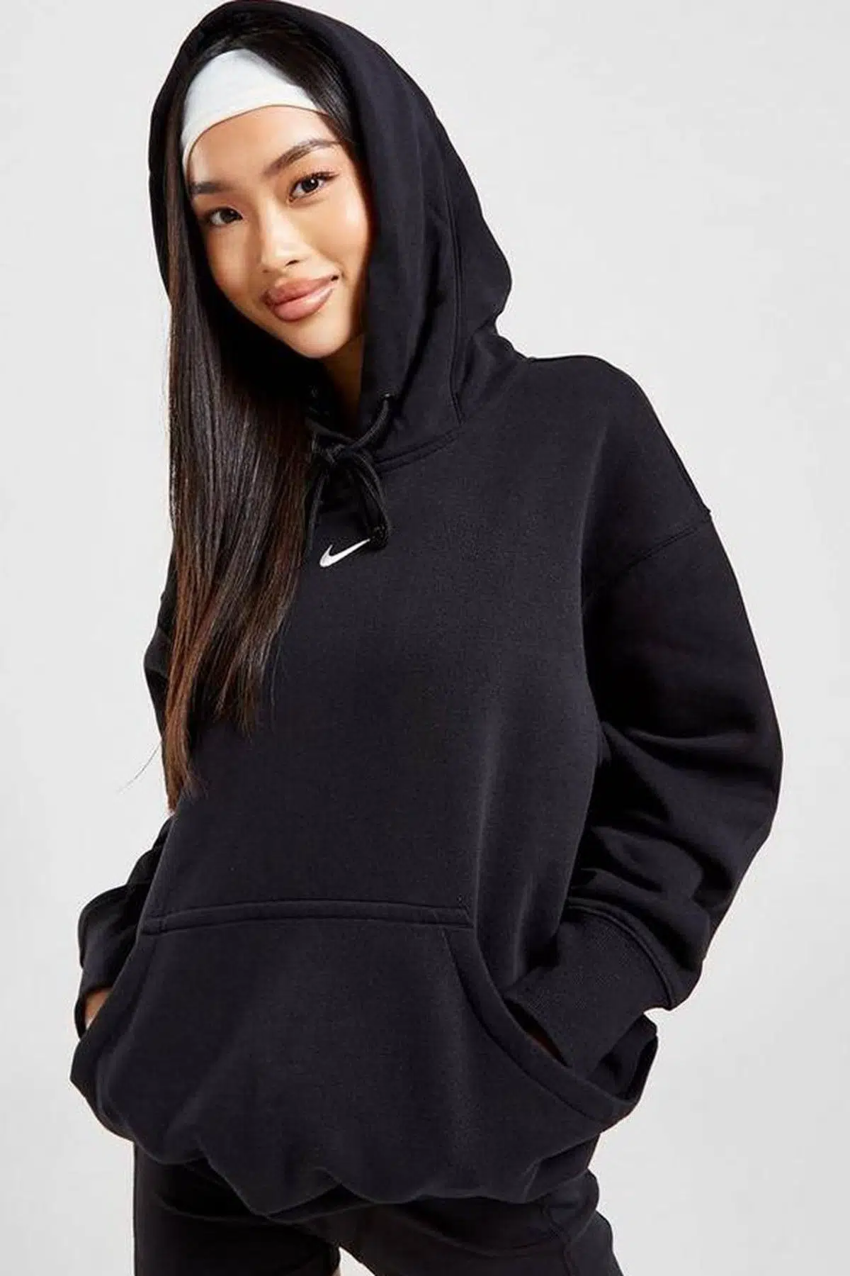 Nike Sportswear Phoenix Fleece Oversize Pullover Hoodie Kadın Kapüşonlu Bol Kesim Sweatshirt Siyah