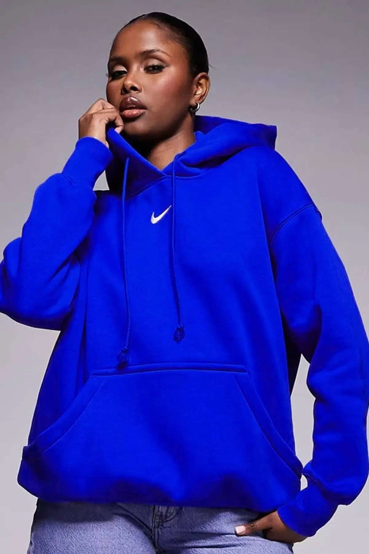 Nike Sportswear Phoenix Fleece Oversize Pullover Hoodie Kadın Kapüşonlu Bol Kesim Sweatshirt Sax Mavi