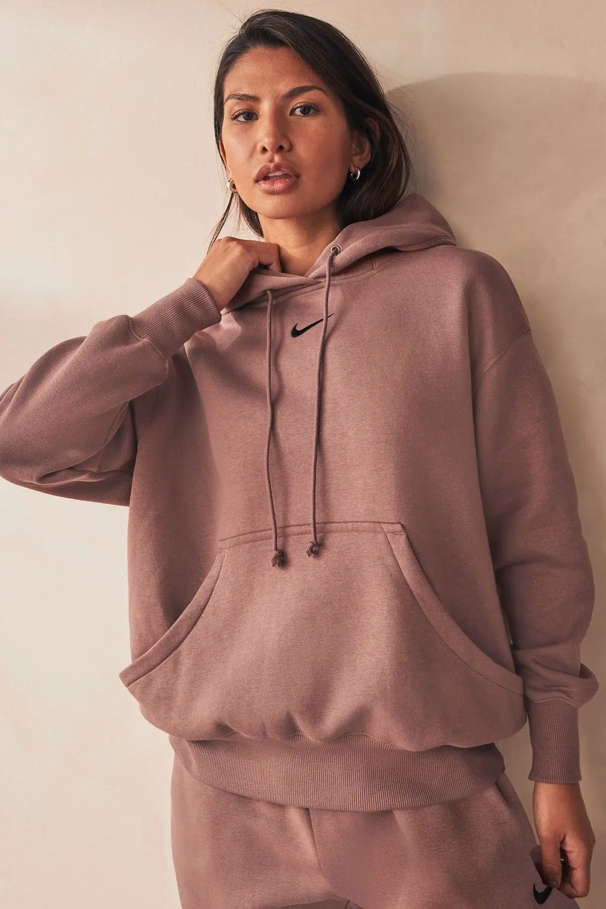Nike Sportswear Phoenix Fleece Oversize Pullover Hoodie Kadın Kapüşonlu Bol Kesim Sweatshirt Vişne Çürüşü
