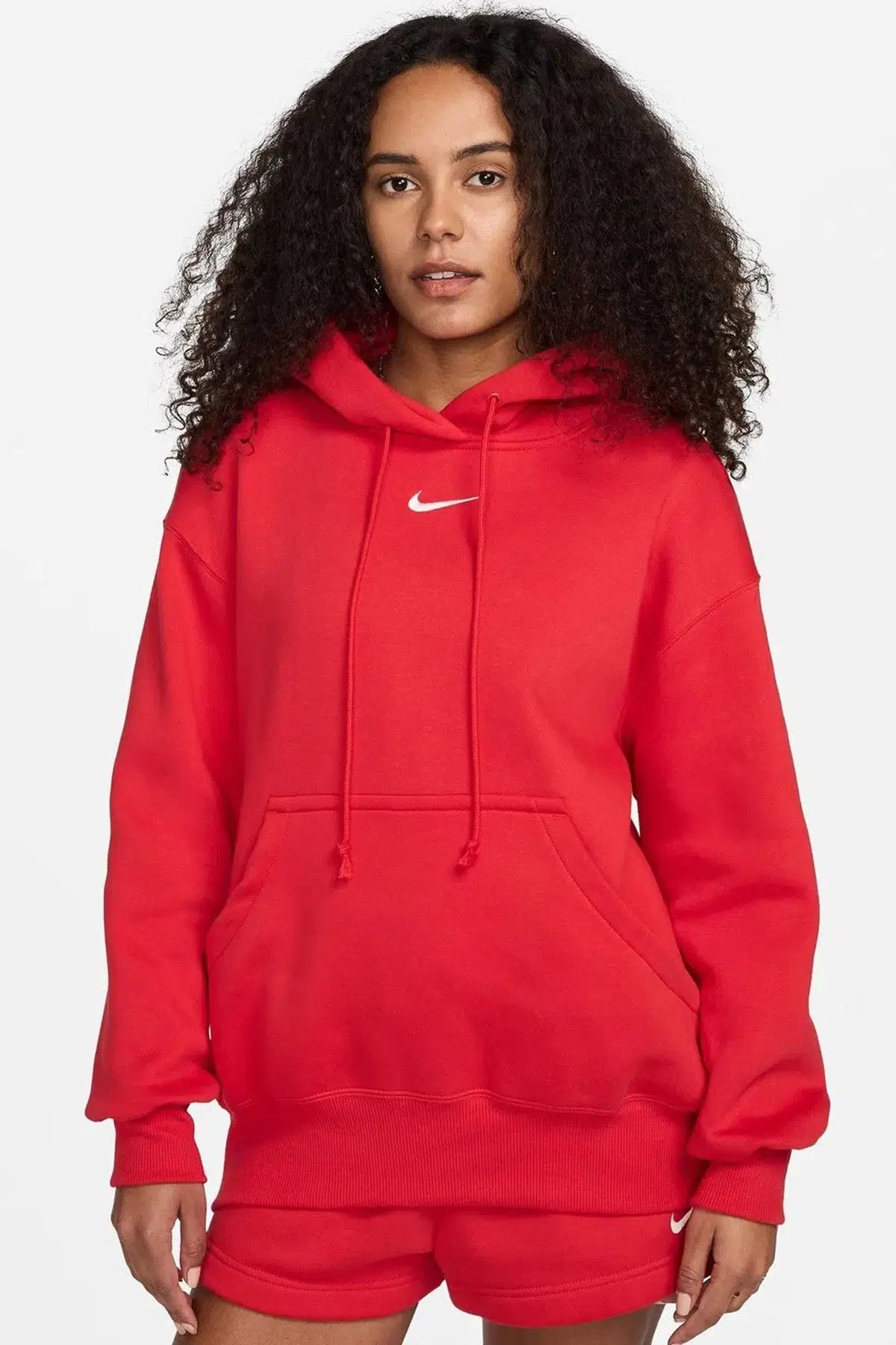 Nike Sportswear Phoenix Fleece Oversize Pullover Hoodie Kadın Kapüşonlu Bol Kesim Sweatshirt Kırmızı