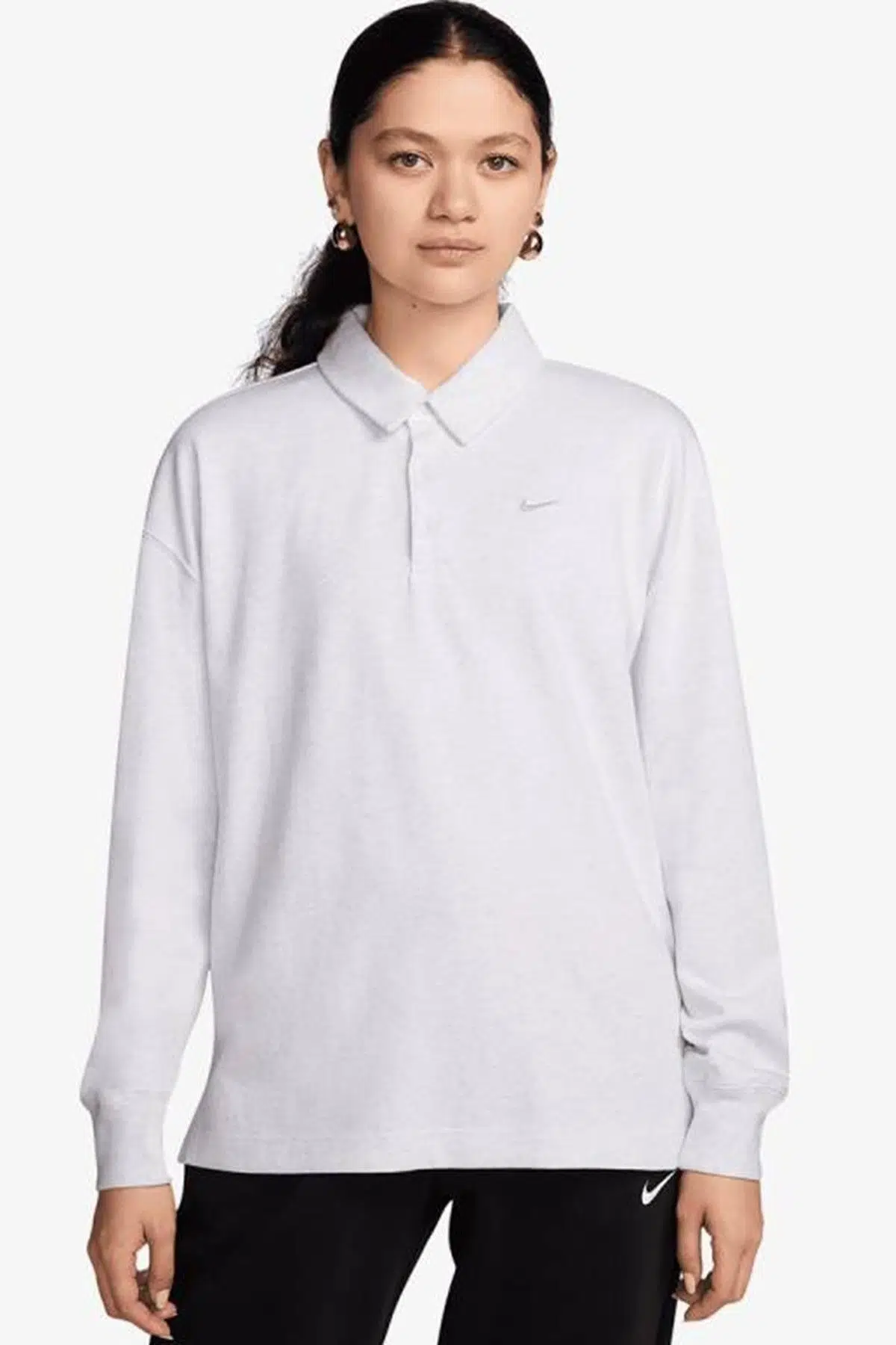 Nike Essential Oversized LS Polo Women's Sweatshirt Kadın Oversize Polo Yaka Sweatshirt Kırık Beyaz