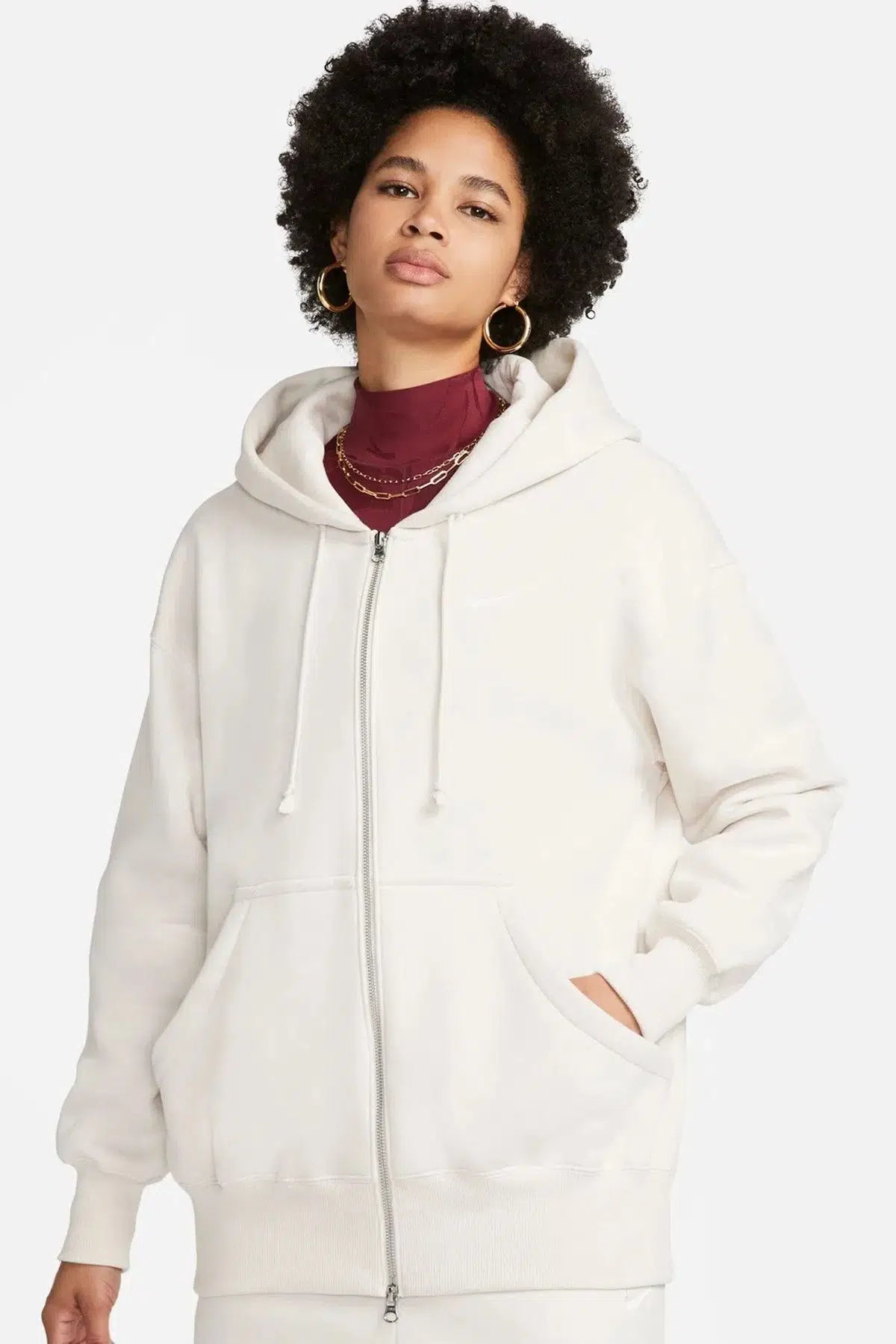 Nike Sportswear Phoenix Fleece Oversized Hoodie Full Zip Bol Kesim Kapüşonlu Kadın Sweatshirt Krem