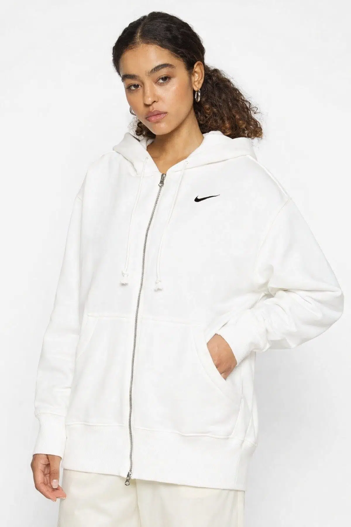 Nike Sportswear Phoenix Fleece Oversized Hoodie Full Zip Cream Bol Kesim Kapüşonlu Kadın Sweatshirt Krem