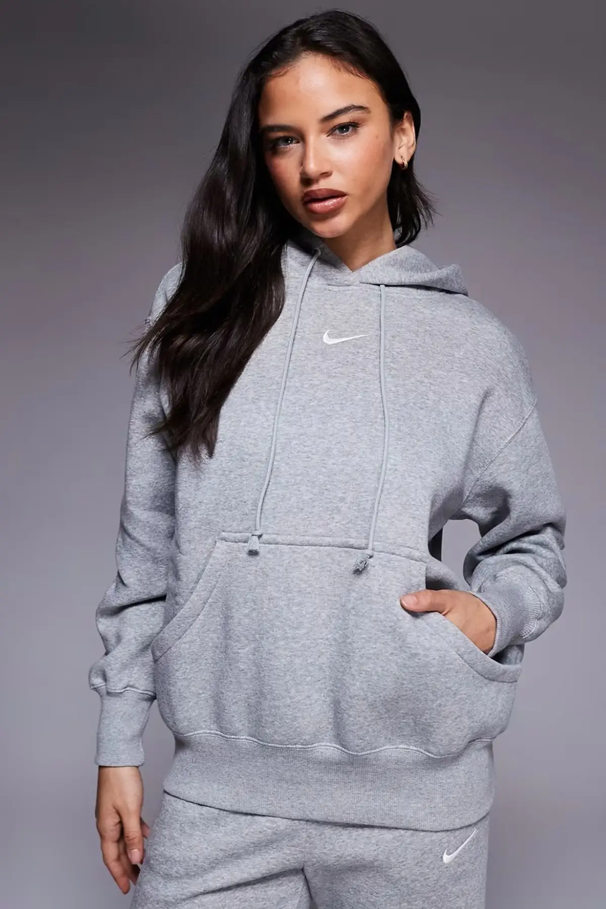 HF6839-063 Nike Sportswear Phoenix Fleece Pullover Hoodie Kadın Kapüşonlu Sweatshirt Gri