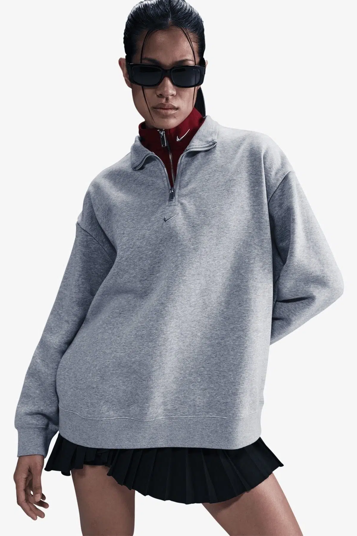 Nike Sportswear Fleece 1/4 Zipped Oversized Sweatshirt Kadın Oversize 1/4 Fermuarlı Sweatshirt Gri