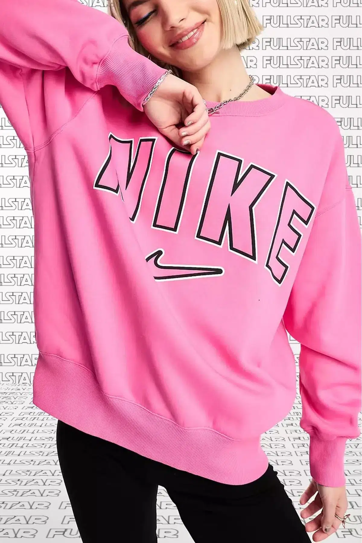 Nike Phoenix Crew Loose Fit Sweatshirt Pink Şardonlu Bol Kesim Bisiklet Yaka Kalın Sweatshirt Pembe