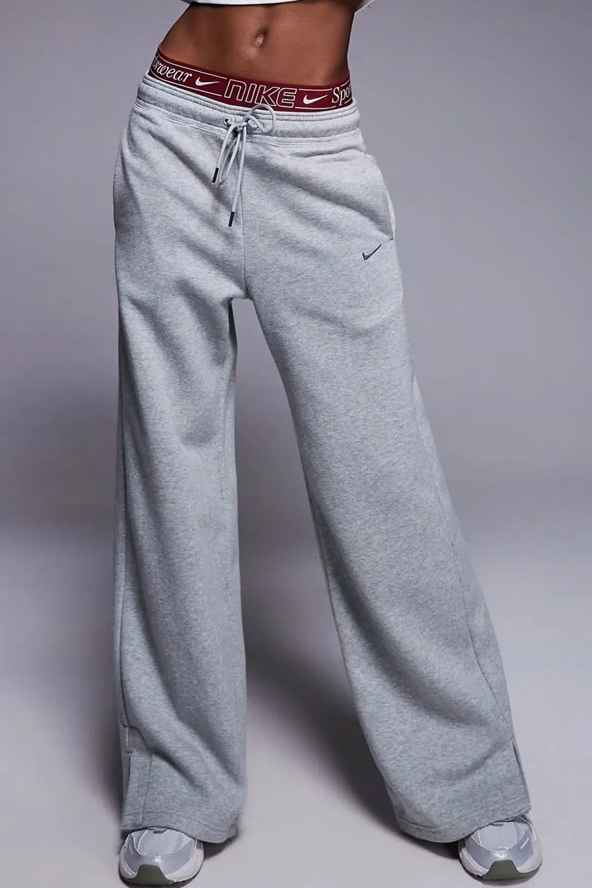 Nike Phoenix Fleece Swoosh Wide Leg Joggers With Boxer Detail Kadın Boxer Detaylı Eşofman Altı Gri