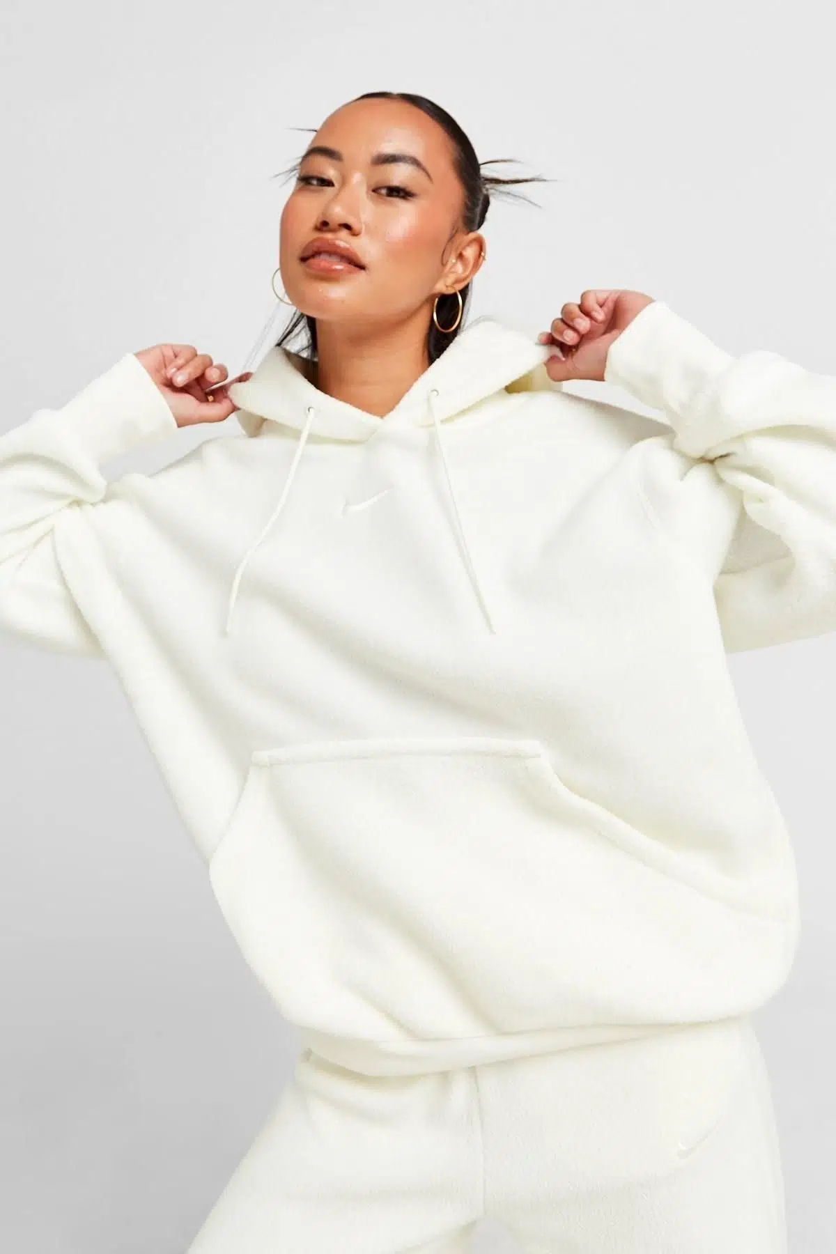 Nike Sportswear Plush Hoodie Sweatshirt Stone Oversize Kadın Geniş Kalıp Peluş Kapüşonlu Sweatshirt Krem