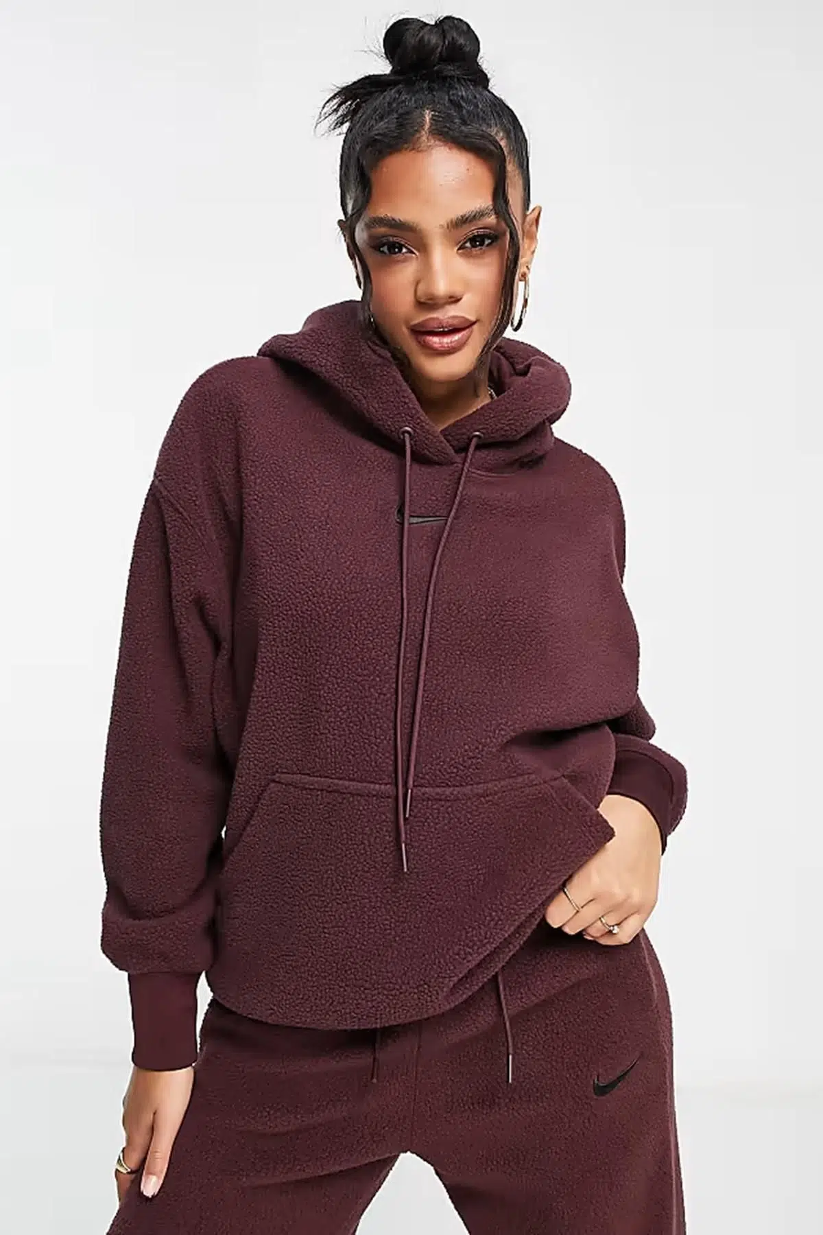 Nike Sportswear Plush Hoodie Sweatshirt Oversize Kadın Geniş Kalıp Peluş Kapüşonlu Sweatshirt Bordo