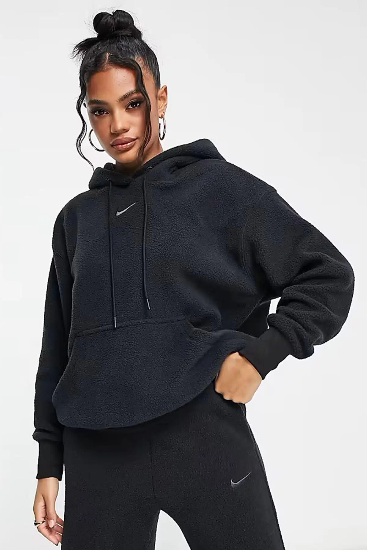 Nike Sportswear Plush Hoodie Sweatshirt Stone Oversize Kadın Geniş Kalıp Peluş Kapüşonlu Sweatshirt Siyah