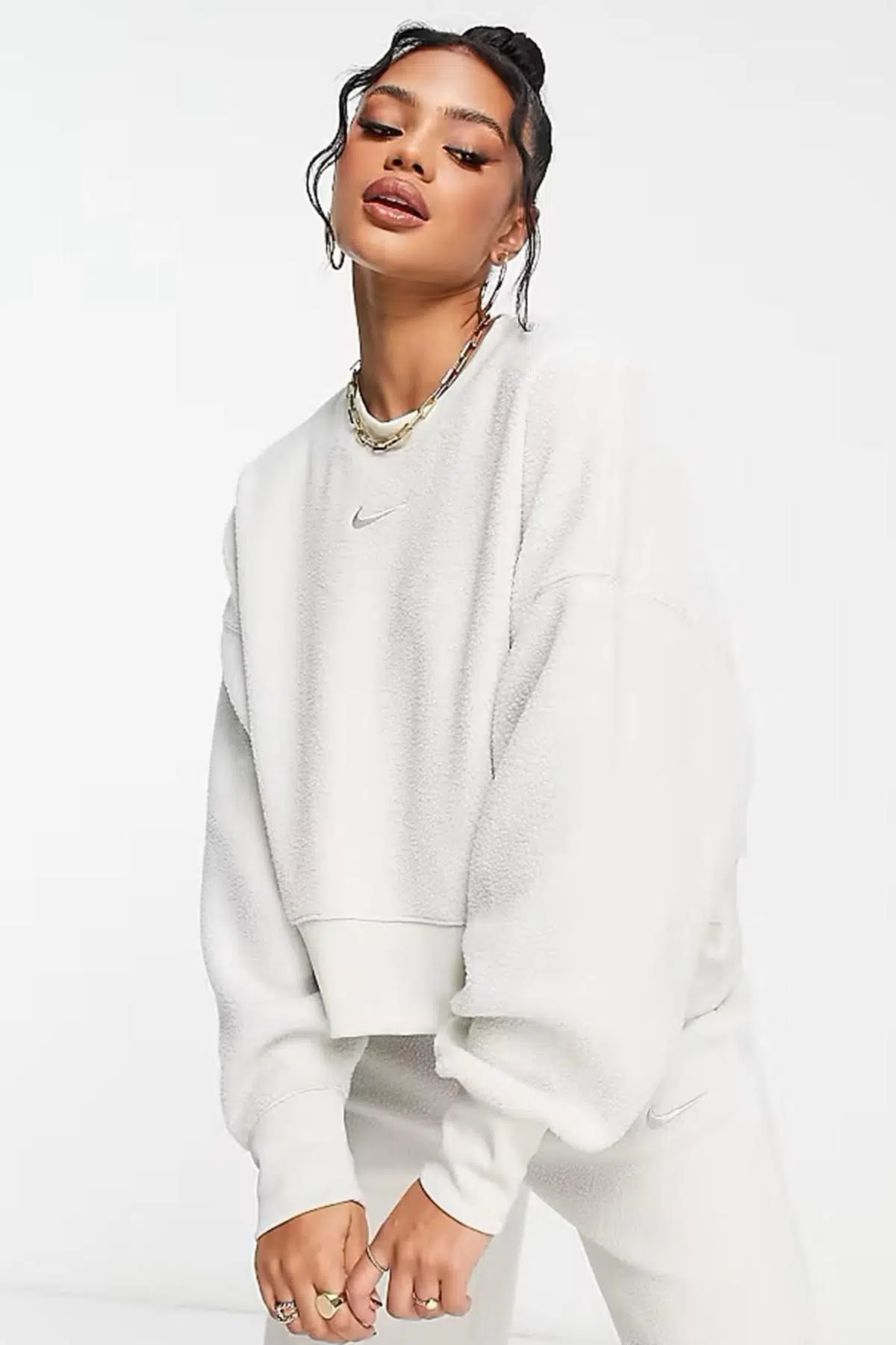 Nike Sportswear Plush Mod Crop Crew Sweatshirt Stone Kadın Geniş Kalıp Peluş Sweatshirt Taş
