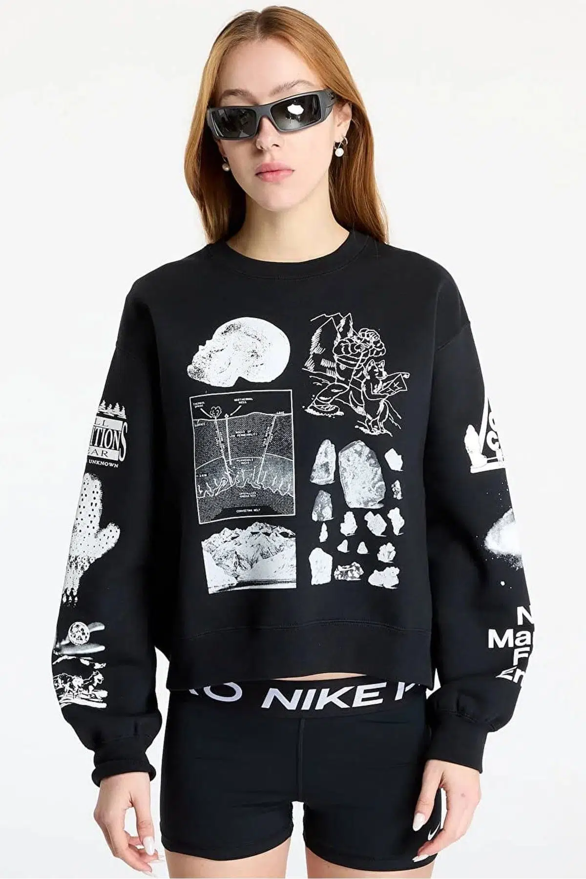 Nike ACG 'Tuff Fleece' Women's Therma Fit Crew Oversize Sweatshirt Kadın Oversize Polar Sweatshirt Siyah