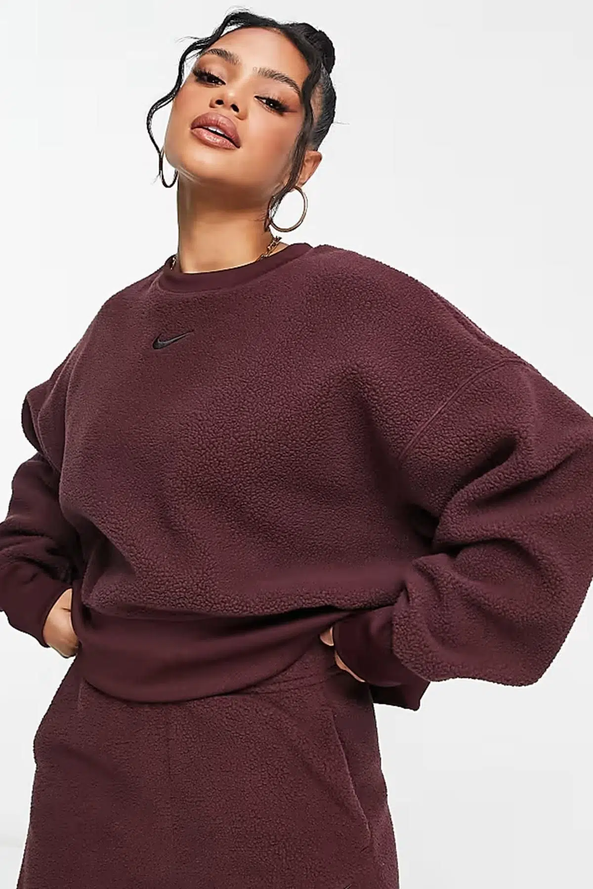 Nike Sportswear Plush Mod Crop Crew Sweatshirt Burgundy Kadın Geniş Kalıp Peluş Sweatshirt Bordo