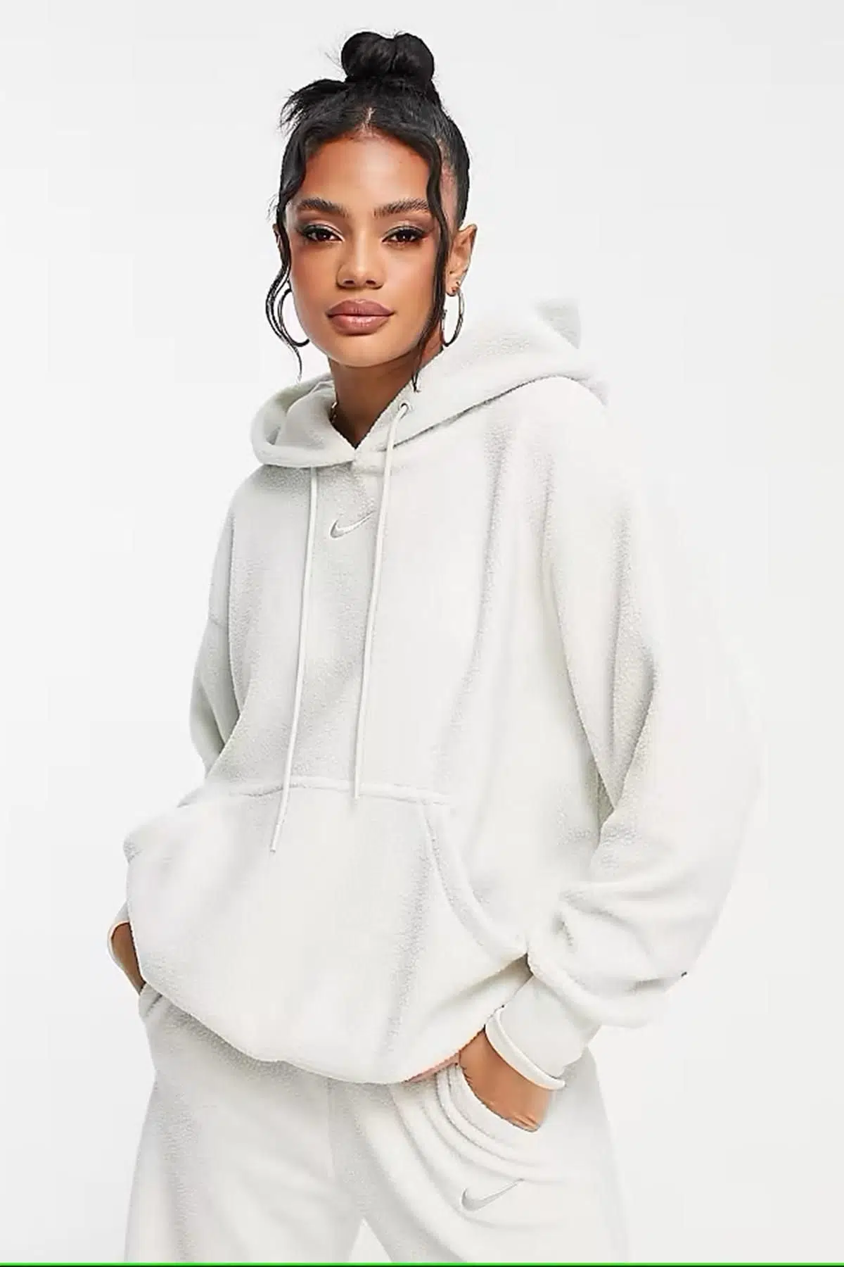Nike Sportswear Plush Hoodie Sweatshirt Stone Oversize Kadın Geniş Kalıp Peluş Kapüşonlu Sweatshirt Taş