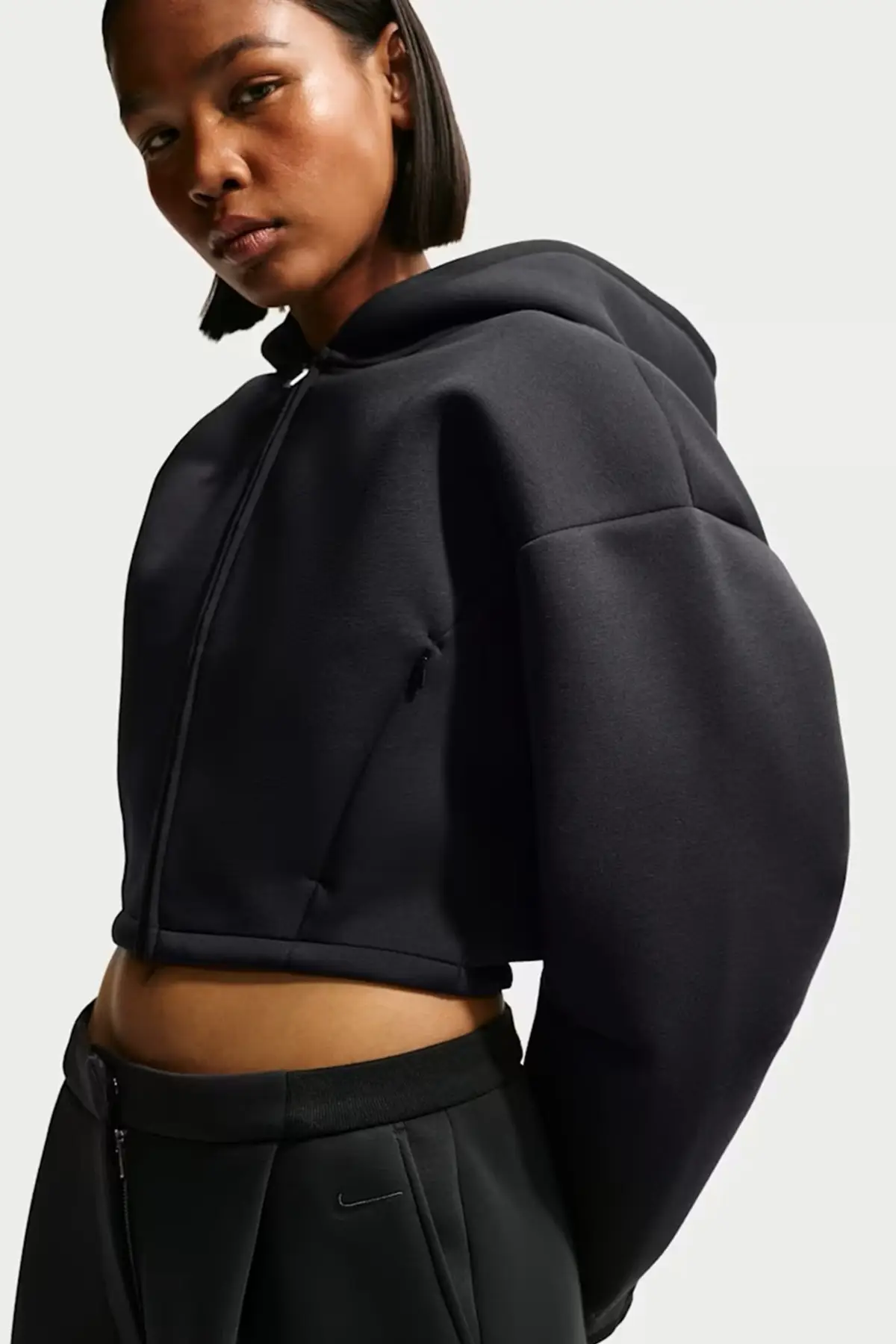 HV3698-010 Nike One Oversize Therma-Fit Full Zip Womens Sweatshirt Bol Kesim Tam Fermuar Kapüşonlu Polar Kadın Sweatshirt Siyah