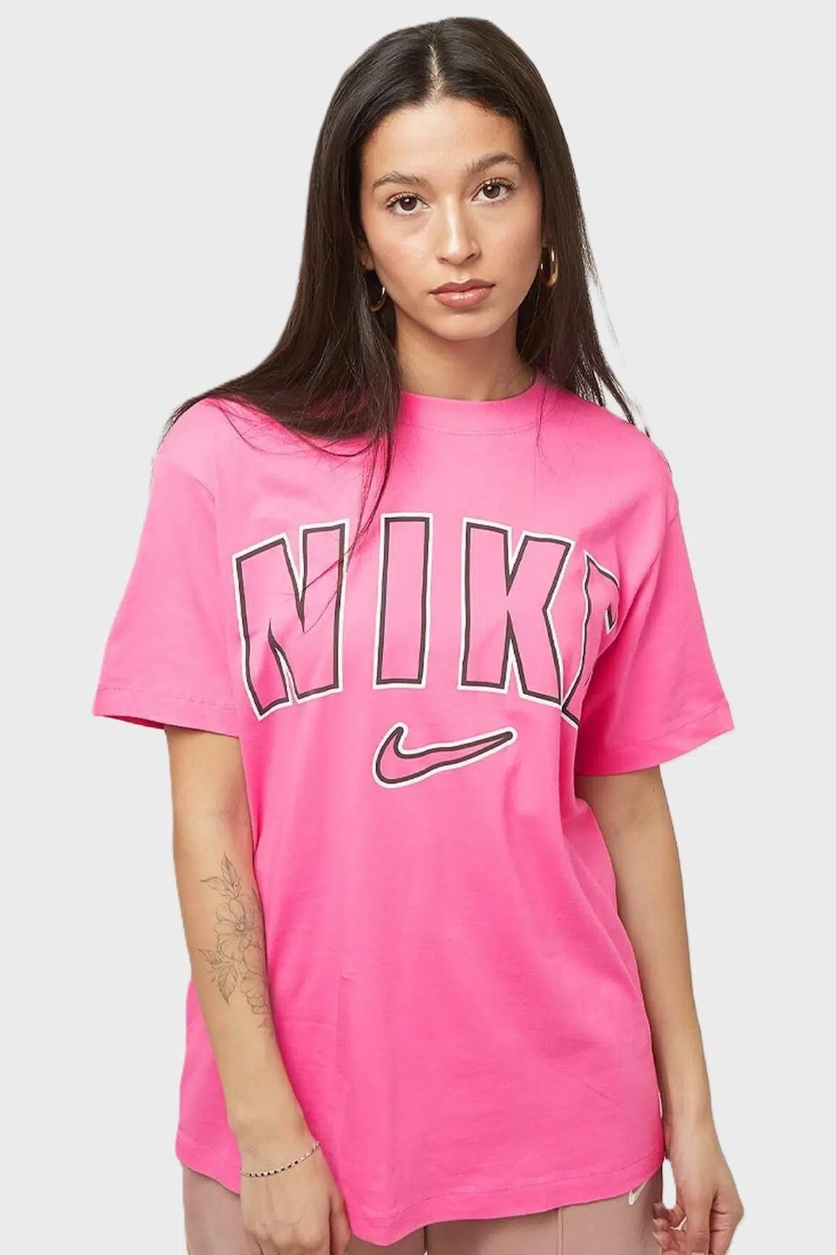 Nike Sportswear Printed Boyfriend Loose Fit Tee Unisex Bol Kesim Unisex Tişört Pembe