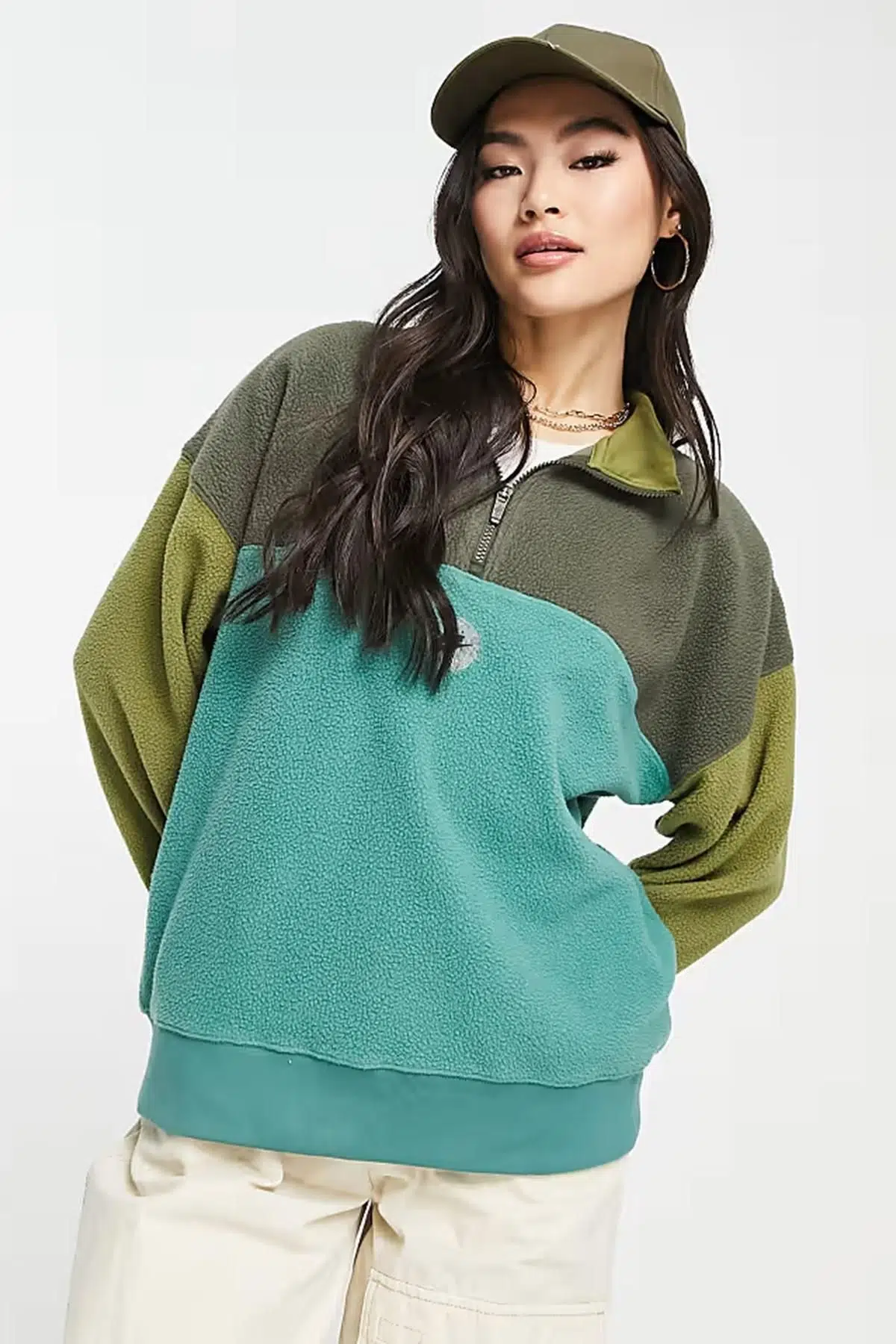 Nike Sportswear Qz Sport Utility Fleece Turtleneck 1/2 Zip Loose Fit Büyük Beden Kadın Yarım Fermuarlı Polar Sweatshirt Haki-Yeşil