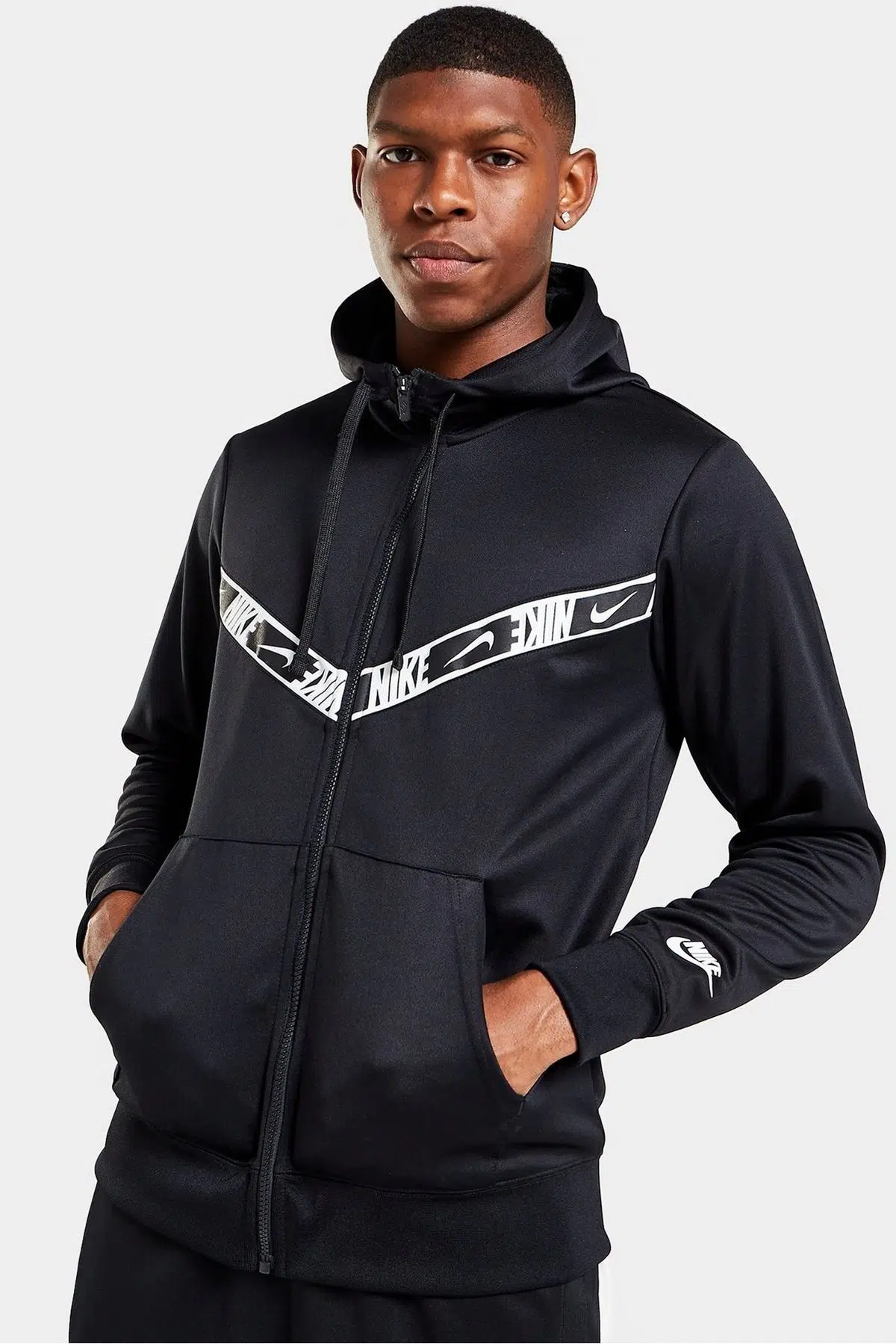 Nike Sportswear Repeat Graphic Full Zip Hoodie Kapüşonlu Erkek Sweatshirt Siyah-Beyaz