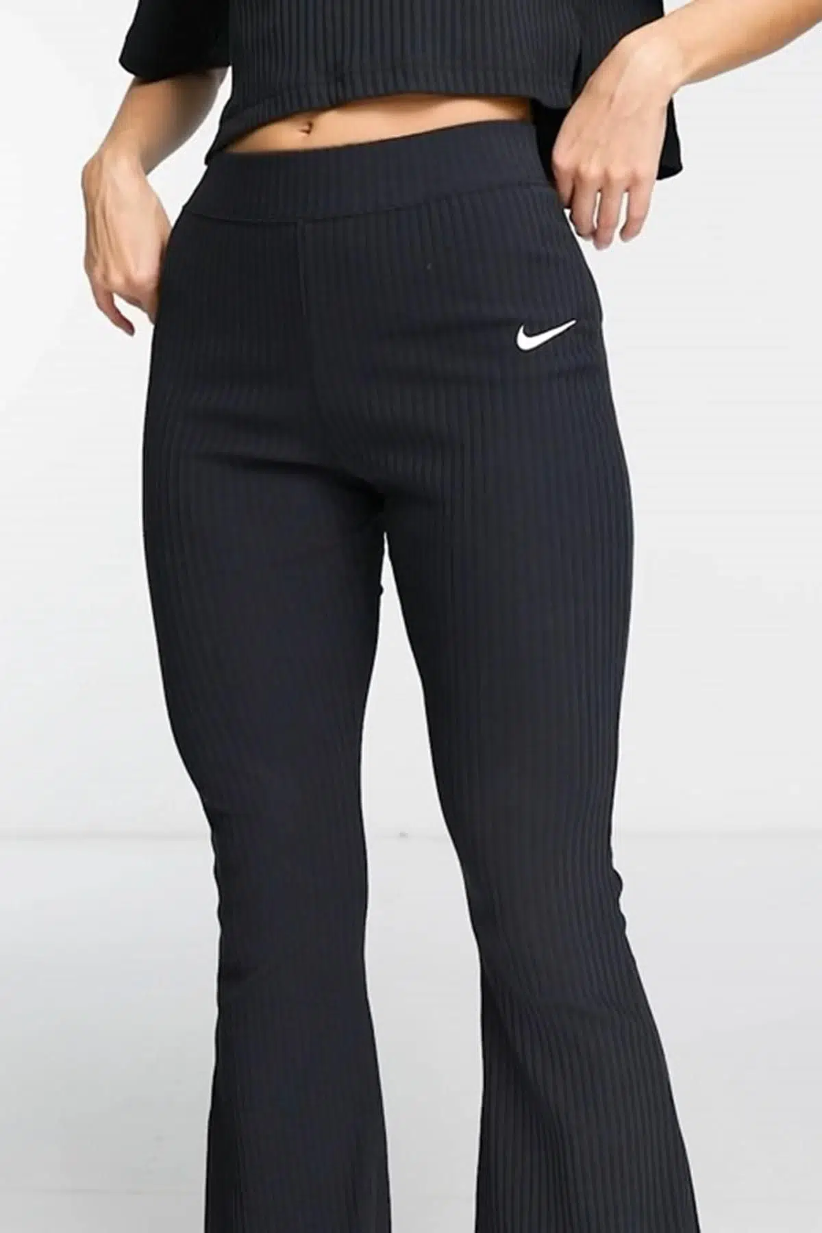 Nike Sportswear Rib Jersey Black Yüksek Belli Fitilli Kadın Siyah Eşofman Altı