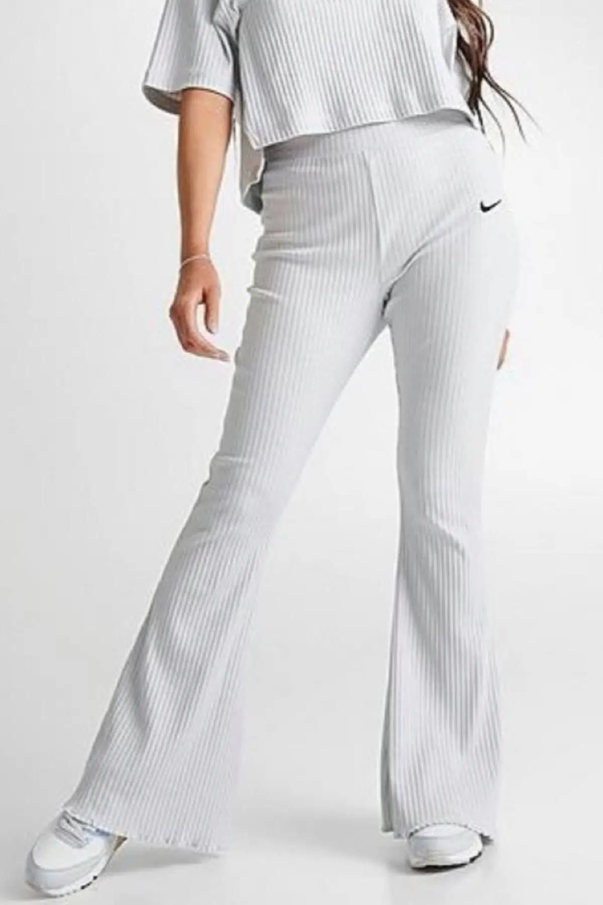 Nike Sportswear Rib Jersey White Yüksek Belli Fitilli Kadın Eşofman Altı Açık Gri
