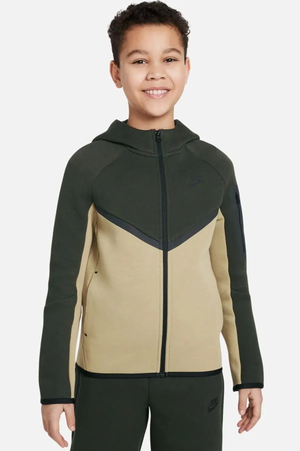 Nike Sportswear Smooth Tech Fleece Full Zıp Hooded Kapişonlu Fermuarlı Çocuk Sweatshirt Haki
