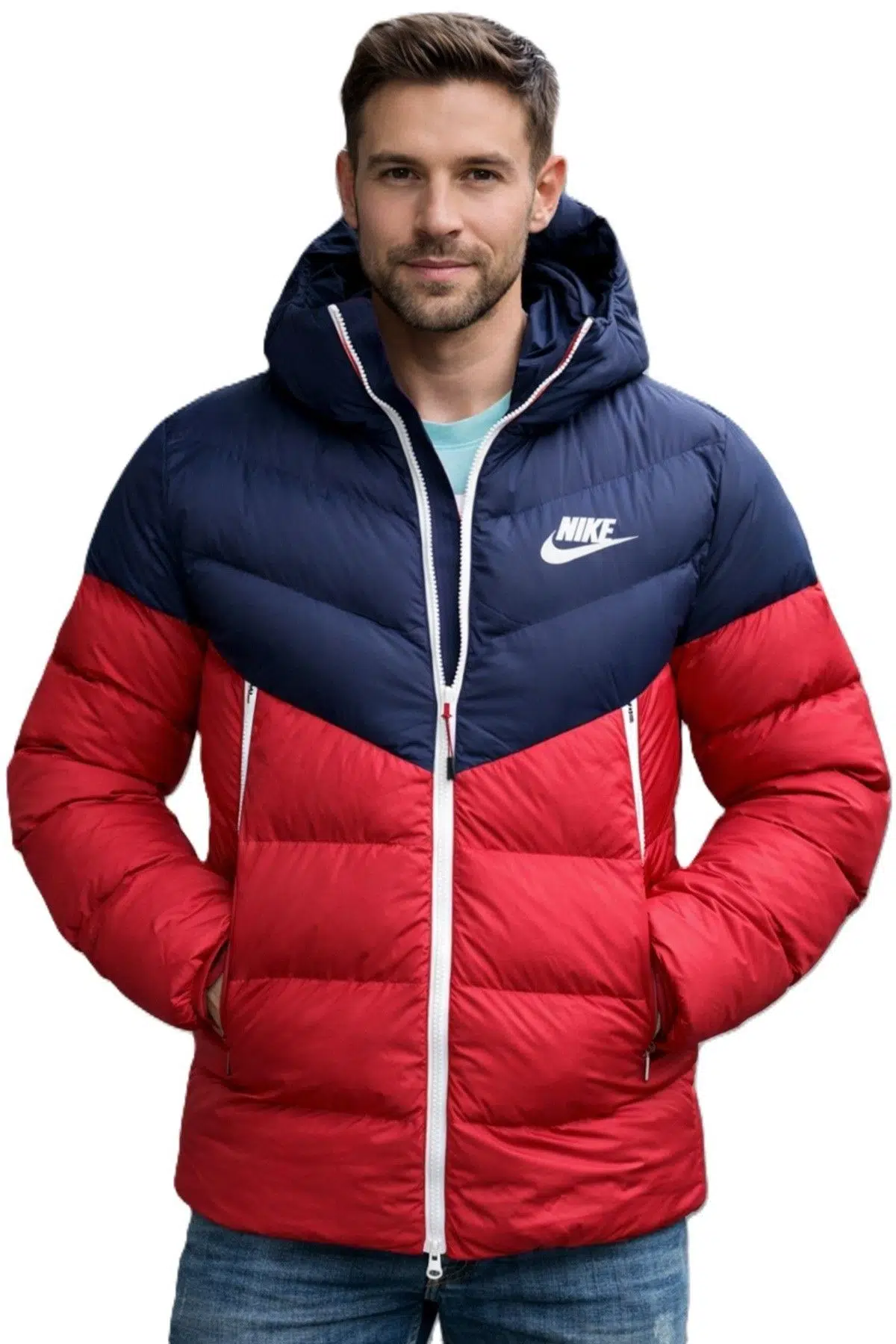 Nike Sportswear Synthetic Down Spor Jacket Erkek Suitici Şişme Spor Ceket Mavi Kırmızı