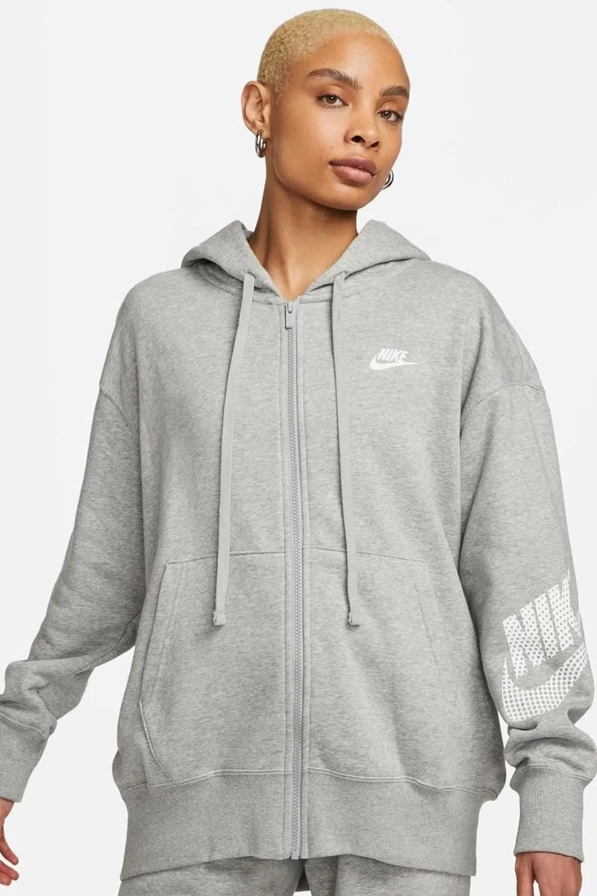 Nike Sportswear Fleece Full-Zip Hoodie Oversize Kapüşonlu Oversize Kadın Sweatshirt Gri