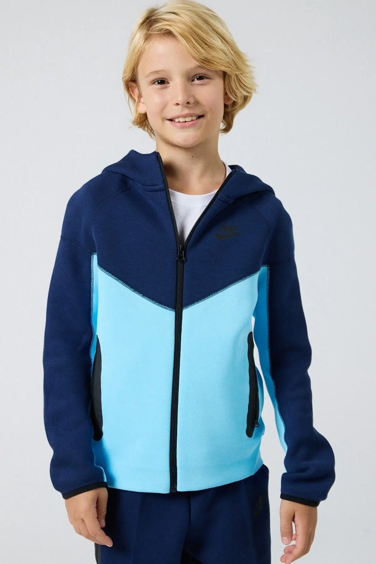 Nike Sportswear Tech Fleece Full-Zıp Hoodie Fermuarlı Kapişonlu Çocuk Sweatshirt Mavi