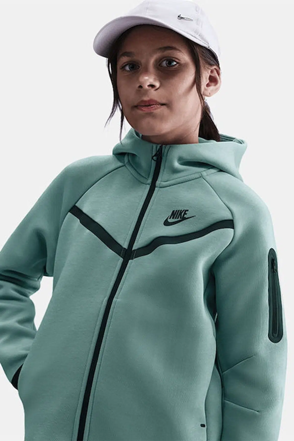 Nike Sportswear Tech Fleece Full-Zıp Hoodie Fermuarlı Kapişonlu Çocuk Sweatshirt Yeşil