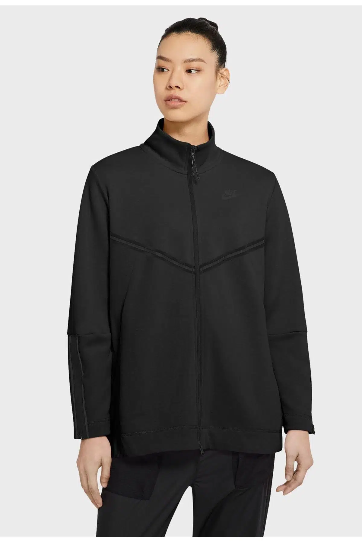Nike Sportswear Tech Fleece Full-Zip Kadın Sweatshirt - Siyah (BOL KESİM / OVERSIZED FIT)