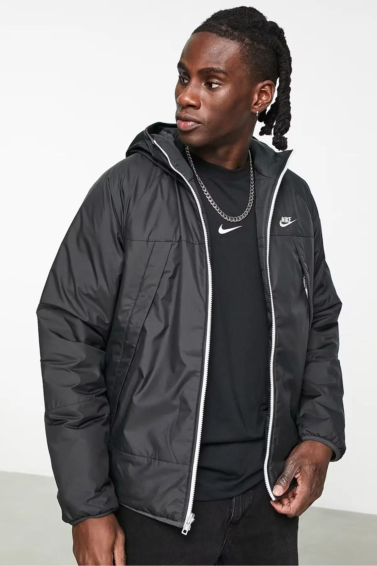 Nike Therma Fit Reversible Hooded Puffer Jacket Erkek Kapüşonlu Dokuma Çift Taraflı Şişme Spor Ceket Siyah