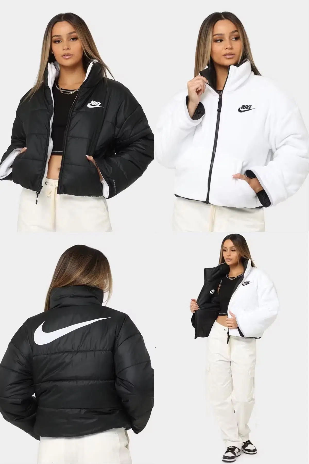 Nike Sportswear Therma Fit Repel Classic Kadın Çift Yönlü Ceket Siyah Beyaz